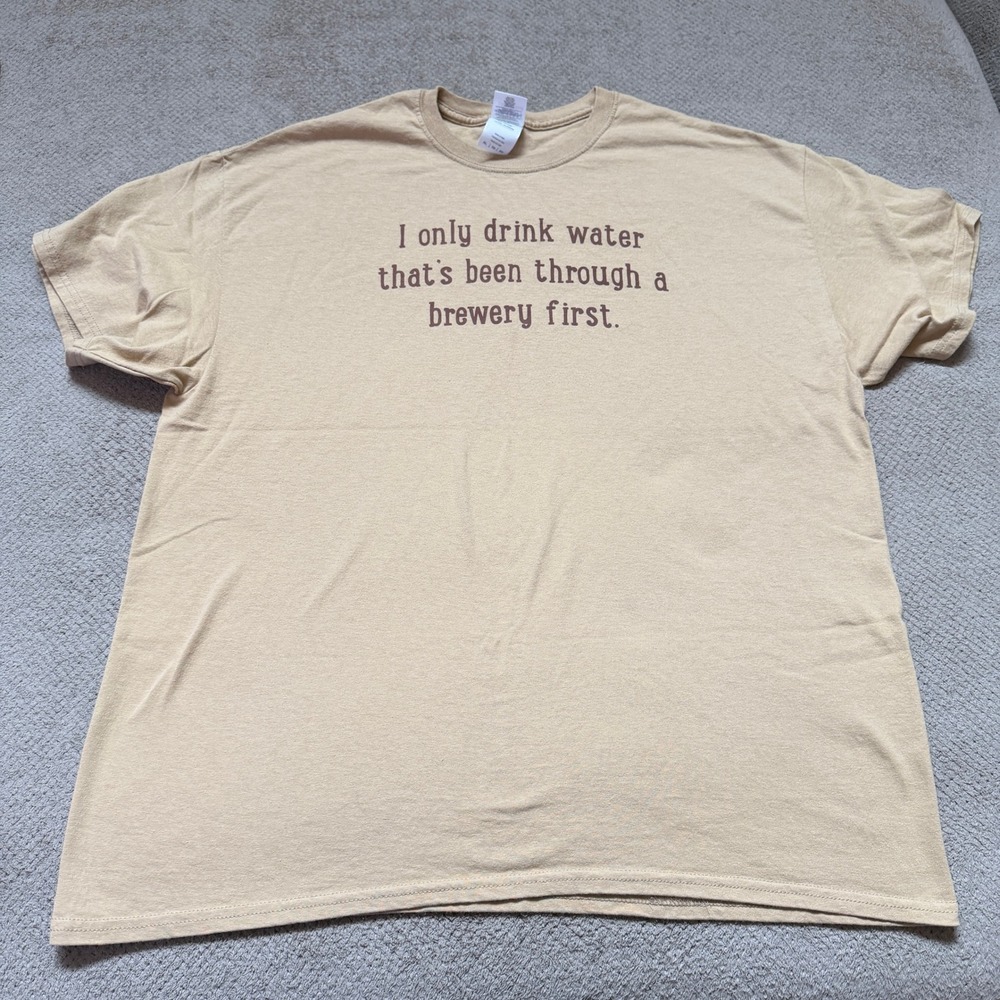Vintage 2000s Gildan Brewery Water‎ Graphic T-Shirt Tan Mens XL Humor Tee